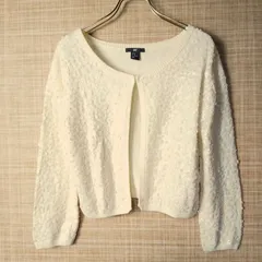 M1-02303【Women】H＆M(エイチアンドエム) 長袖 カーディガン (M) / 白系 内側、全体的にほつれ有 表、中央襟にシミ有 K