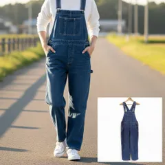 シンプル◎カジュアル◎【COLZA】コルザ オーバーオール オールインワン サロペット ボトムス デニム ジーンズ ストレート アメカジ ナチュラル アウトドア オールシーズン コットン ブルー レディース サイズ L /M38864Ha