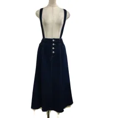 イーストボーイ EAST BOY ジャンパースカート スカート デニム フレア ロング ボタンフライ ウエストゴム カットオフ 2WAY 無地 F 紺 ネイビー