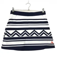 【超美品】ルコックゴルフ スカート ネイビー×白 ボーダー ロゴレッド レディース 9 ゴルフウェア le coq sportif