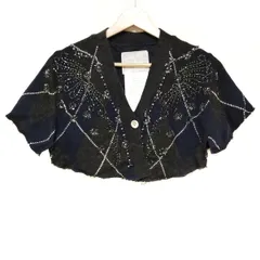 Sacai(サカイ) ボレロ サイズ2 M レディース - 05-00363 ダークグレー×ダークネイビー×白 変形袖/アーガイル/ビーズ/肩掛けタイプ