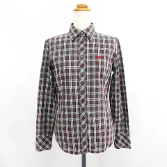 バーバリーズブルーレーベル Burberry's BLUE LABEL シャツ ブラウス 長袖 ノバチェック ロゴ 刺繍 コットン 38 ブラック×ホワイト×レッド ※EKM