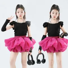 ダンス衣装 キッズ 子供用 ヒップホップ セットアップ 袖なし ショット丈 トップス 黒 ローズピンク ショット丈 パンツ カッコイイ 女の子 ジャズ ダンス 衣装 ジュニア 発表会 派手 目立つ ダンス服 HIPHOP 大きいサイズ 舞台 ステージ