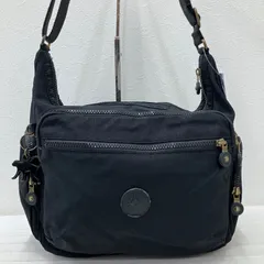 7017　Kipling　キプリング　ショルダーバッグ　肩がけ　斜めがけ　クロスボディ　ナイロン　メンズ　レディース　ユニセックス　黒　ブラック　ゴールド　総柄　葉柄　葉っぱ　チャーム　モンキー　ゴリラ