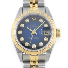 ロレックス Rolex 腕時計 デイトジャスト 69173G W番 1994-1995年製 10ポイント ダイヤインデックス ブルーグラデーション文字盤 フルーテッドベゼル ジュビリーブレス K18YG SS 自動巻き 【OH済み】 【中古】 デイトジャスト ロレックス 69173G 1993年 自動巻 S番 レディース SS