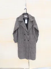 【未使用】【サイズは商品説明参照】[Sueeya ]コートレディースチェック千鳥柄ロングラシャテーラード体型カバー着やせラグランスリーブおしゃれ可愛い羽織り保温カジュアルアウター通勤秋冬/ XL  Y- 371