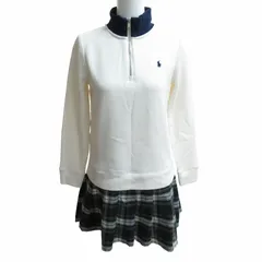 ポロ ラルフローレン POLO RALPH LAUREN 美品 スウェットドッキング ワンピース チェック ひざ丈 ハーフジップ 白 緑 ホワイト グリーン XL 1125