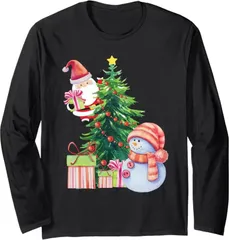 送料無料 前面プリント　100%コットン　面白い　メリークリスマス⑯  長袖Tシャツ メンズ レディース　かわいい　ユーモア　パロディ 柔らかい肌触り オシャレ 快適 丸襟 軽い 服 通勤 部屋着 春秋