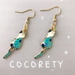 【福祉施設制作】ココリティーズ作　ピアス　「ゆらゆらしっぽ　猫のピアス（ブルー)」　NO.4657　P