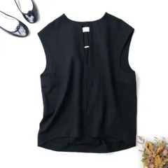 HUMAN WOMAN ヒューマンウーマン ハイストレッチポンチベスト スリットネック プルオーバー M 黒 ブラック (111K＋8440)26H