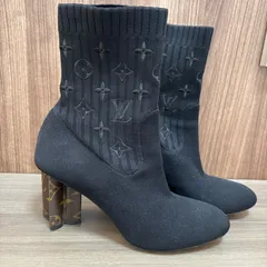 ★【美品】ルイヴィトン LOUIS VUITTON M11559 シルエットライン モノグラム ブーツ ショートブーツ 靴 シューズ ファブリック ブラック ブラウン アンクルブーツ ソックスブーツ ニット