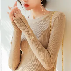 ニット クルーネック ソフトニット リブ編み トップス レディース 長袖 プルオーバー レイヤード インナー 秋 冬 fengse05