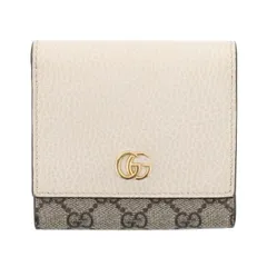 GUCCI グッチ ダブルG バイカラー ミディアム ウォレット 三つ折り財布 598587 レディース GGキャンバス レザー ホワイト ブラウン 中古