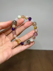 天然石　多種天然石　虹入り　ブレスレット約15㌢★M1★