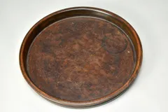 【蔵A5806】民藝　天然玉杢丸盆　明治期
