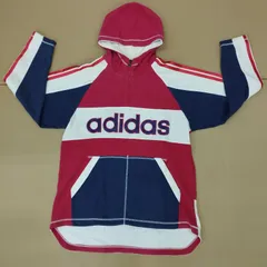 【D15832】アディダス　トレフォイルロゴ ハーフジップ フードパーカー フーディー 銀タグ 90s