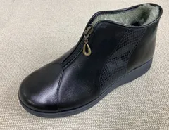 撥水牛革５Ｅボア付きショートブーツ｜黒｜日本製（1930）