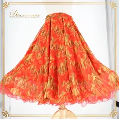 社交ダンス 衣装 スタンダード スカート レッスンウェア オールシーズン オレンジ系 U:NA ユーナ 練習着 派手 レッド系 花柄 かわいい 秋冬 スカート丈71cm ウエスト33cm～ ポリエステル製 女性用 おしゃれ カジュアル 練習用 パーティー