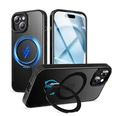 iphone 15 用 ケース MagSafe対応 ワイヤレス充電 いphone15 ケース 高耐久性 米軍MIL規格 アイフォン 15 カバー リング スタンド マグネット搭載 スマホケース iphone 15 隠し収納式 縦横両対応 スマホカバー アイ 0