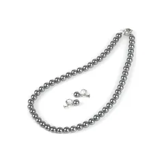 【新品】 PLUSTER 貝パール ネックレス 冠婚葬祭用 イヤリング セット 【 本真珠 本物 8mm グレー】 あこや真珠 宇和島 真珠 パール 結婚式 卒業式 入学式（ギフトボックスセット）/ レディース メンズ 誕生日 ギフト プレゼント [ジュエ 0