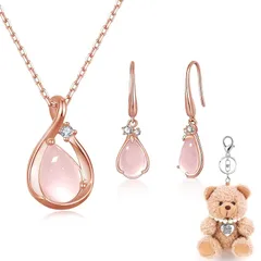 【新品】 [FH.bird] ネックレス レディース ピアス セット 天然ローズクオーツ 18金「ピンクの恋石です」シルバー925 アレルギー対応ネックレス ピンクゴールド 天然石 ティー 記念日 クリスマスプレゼント 彼女 妻へ アクセサリー 1