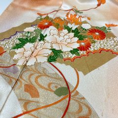 名古屋帯 菊 金駒刺繍 開き名古屋 クリーム色 塩瀬 - メルカリ