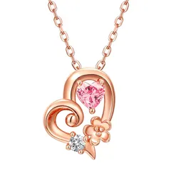 【新品】 [OLIORC] 誕生石ネックレス 925純銀製 ハートフラワー 金属アレルギー対応 レディースネックレス 枯れない花プリザーブドフラワー (ピンクゴールド4月) 0