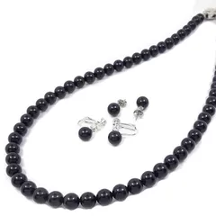 【新品】 [あなたと私の宝石箱] 天然ジェットネックレス・イヤリングorピアスセット8.0mm珠【ギフトラッピング済み】 (50cmピアス) 1