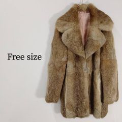 ストロベリーフィールズ ラビットファーコート フォックス襟 毛皮 茶系 