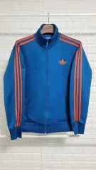 105 アディダス ヴィンテージ ネイビー ブルー X オレンジ ロゴ 旧 ファイヤーバード トラックジャージ XL
