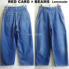 RED CARD×BEAMS レッドカード×ビームス Lemonade ランチパンツ ハイウエスト ワイドデニム レディース25 W64cm 日本製 インディゴブルー ヴィンテージ加工 サイドジップ