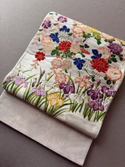 袋帯　セミアンティーク　唐織　花尽くし