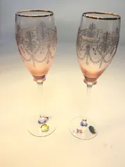 食器　ボヘミアガラス　ボヘミアクリスタル　ワイングラス　レースラスカ　2個セット　ペアグラス　チェコスロバキア