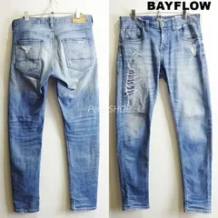 BAYFLOW ベイフロー スリムスキニーデニムパンツ メンズ30 W84cm 淡いブルー ストレッチ USED加工 クラッシュリペア ペンキ散らし加工 ヴィンテージ感