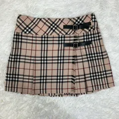 バーバリーブルーレーベル ミニスカート 巻きスカート ノバチェック プリーツ ベルト 裏地無し ベージュ Mサイズ相当 ★お値段交渉を受け付けます
