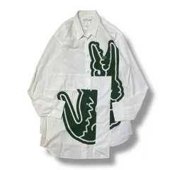 23AW COMME GARCONS SHIRT × LACOSTE ロゴプリント再構築シャツ フランス製 サイズL コムデギャルソンシャツ ラコステ 
