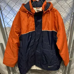 80s NIKE 古着 ベンチコート 銀タグ サイズL オレンジ×ネイビー ナイキ 