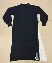 【D22031】ワンピース レディース 秋 冬 ロング  長袖  無地 サイドプリーツ ニットワンピース　M