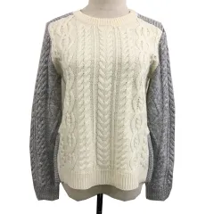 ユナイテッドアローズ A DAY IN THE LIFE UNITED ARROWS セーター ニット プルオーバー クルーネック ウール ケーブル編み バイカラー スリット 長袖 白 グレー ホワイト