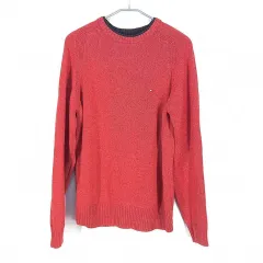 トミーヒルフィガー メンズ ニット長袖Tシャツ レッド M (HU41759)