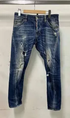 DSQUARED2 ディースクエアード ジーンズ Sexy Twist s74Ib0416 18ss インポート 穴あり 補修あり ボタンフライ ロゴ サイズ46 ネイビー