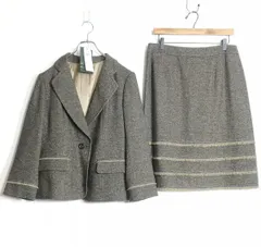 【新品タグ有】レリアン★ウール&シルク！スーツ ジャケット&スカート 大きいサイズ13+ 焦げ茶系 フリンジ付♪z16568