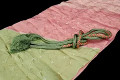 ▲和装品217 帯揚げ/帯締め 2点▲正絹/花模様/緑×ピンク色系/着物