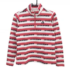 ルコックゴルフ 長袖ハイネックシャツ ピンク×白×ネイビー ボーダー ロゴ総柄 ハーフジップ  レディース L ゴルフウェア le coq sportif