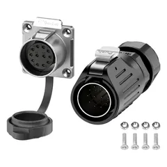 【数量限定】(12ピン) フランジ・ソケット 2-24ピン M24 電気コネクタ クイック・ディスコネクト 丸型コネクタ 電磁干渉防止 航空コネクタ 高速プラグイン接続 IP68 産業用防水コネクタ EW-LP24