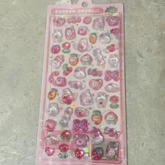ボンボンドロップシール　アニマル　動物　うさぎ　ボンボン　ピンク　クリア　3D　ぷっくり