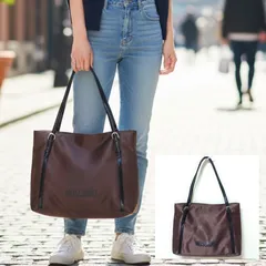 薄型で使いやすい◎【MOSCHINO】モスキーノ トートバッグ ハンドバッグ ロゴプリント おしゃれ カジュアル デイリー タウンユース ブラウン レディース ユニセックス/M38847jY