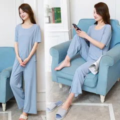 ルームウ未使用  ェア 上下セット レディース 部屋着 半袖 トップス セットアップ ストレッチ パジャマ  無地 冬  ナイトウェア 寝巻き ホームウェア 室内着 Tシャツ 長ズボン ロングパンツ 涼しい xzdsgru
