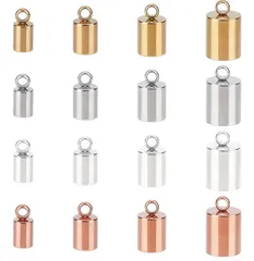 32個 4色 ステンレス エンドパーツ 紐留め カシメ コードエンド エンドビーズ クリンプエンド 接続パーツセット ひも留め クリンプコードエンドキャップ 1.8~3mmの穴を作るジュエリー用ネックレスコード用の接着ファスナー