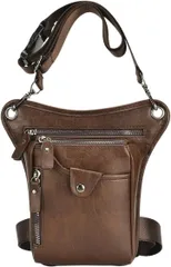 Gorcre レザータッチ ショルダー バッグ レッグバッグ ウエスト ポーチ ビンテージ PU革 バイク アウトドア アメカジ 耐摩 撥水 (ブラウン)